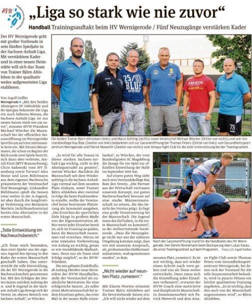 Die Volksstimme berichtet vom Saisonauftakt der 1. Männermannschaft